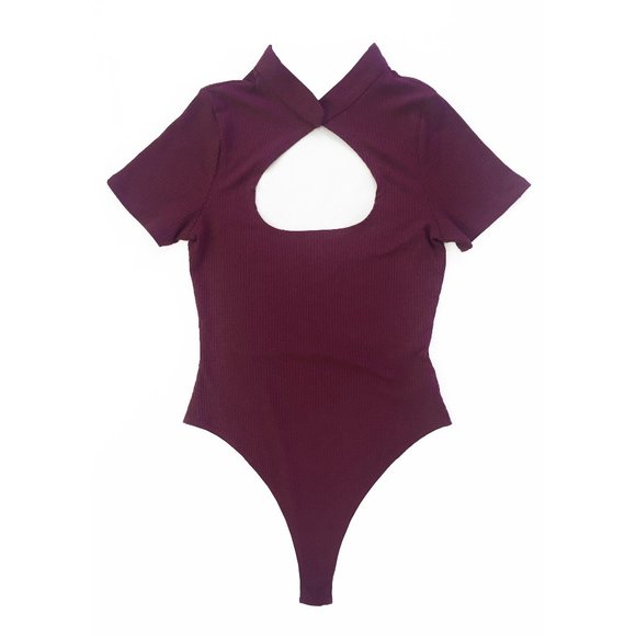 F21 ribbed keyhole bodysuit in wine / burgundy - Picture 3 of 5